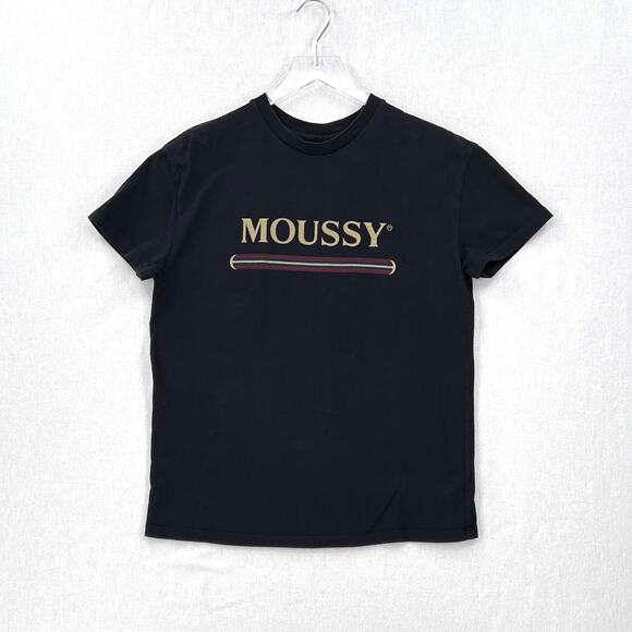 MOUSSY VINTAGE Graphic Logo Crew Neck Tee One Size Black Short Sleeve T Shirt - Picture 1 of 11